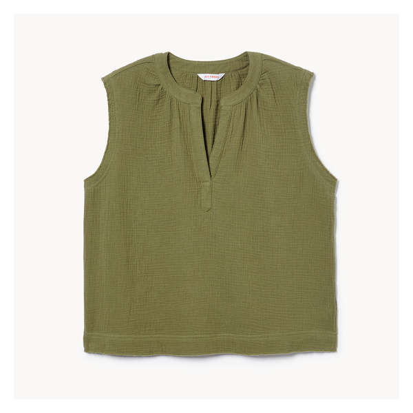 Raw Edge Woven Top - Olive