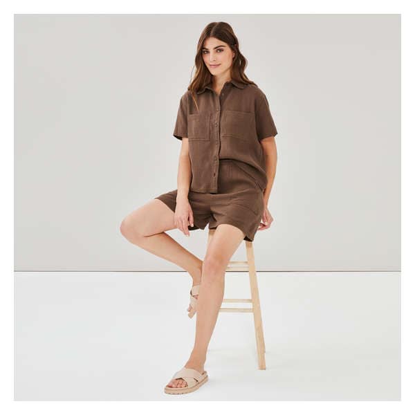 Crinkle Gauze Short - Dark Brown