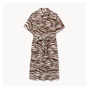 Linen Blend Button-Up Midi Dress - Dark Brown