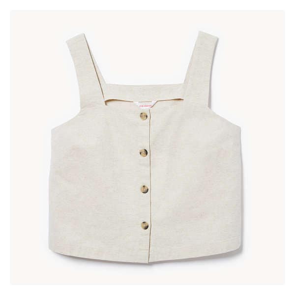 Linen Blend Button-Up Tank - Linen