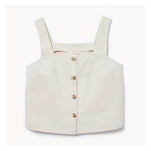 Linen Blend Button-Up Tank - Linen