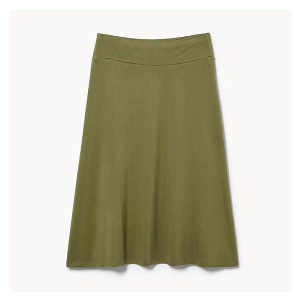 Wide Waistband Midi Skirt - Olive