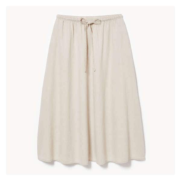 Linen Blend Midi Skirt - Linen