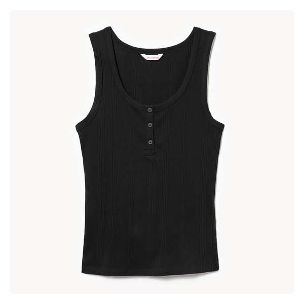 Henley Ribbed Tank - JF Black