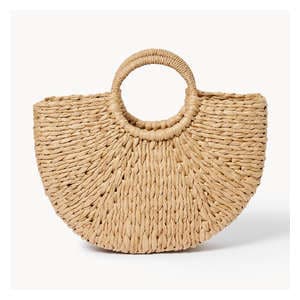 Round Handle Straw Tote - Beige