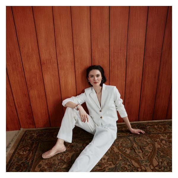 Linen Blend Cropped Blazer - Bright White