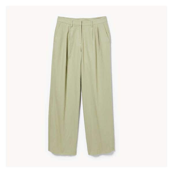 Linen Blend Pleated Trouser - Khaki Green