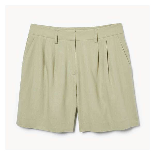Linen Blend Pleated Trouser Short - Khaki Green