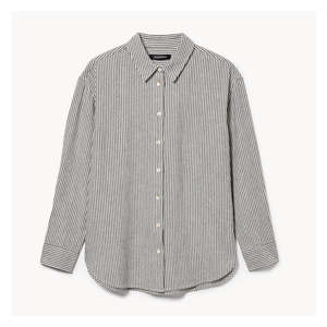 Ellen Tracy Linen Blend Button-Up Stripe Shirt - Grey