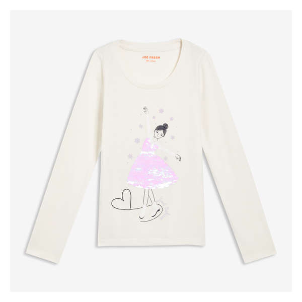 Kid Girls' Sequin Graphic Long Sleeve - Ivory