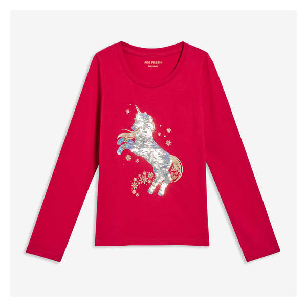 Kid Girls' Sequin Graphic Long Sleeve - Red