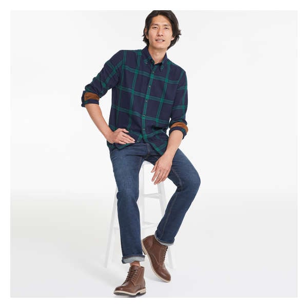 Men's Button-Down Flannel Shirt - Dark Navy