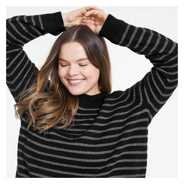 Women+ Sequin Stripe Sweater - JF Black