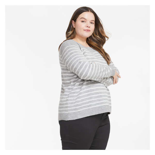 Women+ Sequin Stripe Sweater - Pale Grey