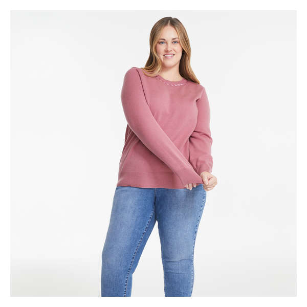 Women+ Embellished Neck Sweater - Dusty Rose