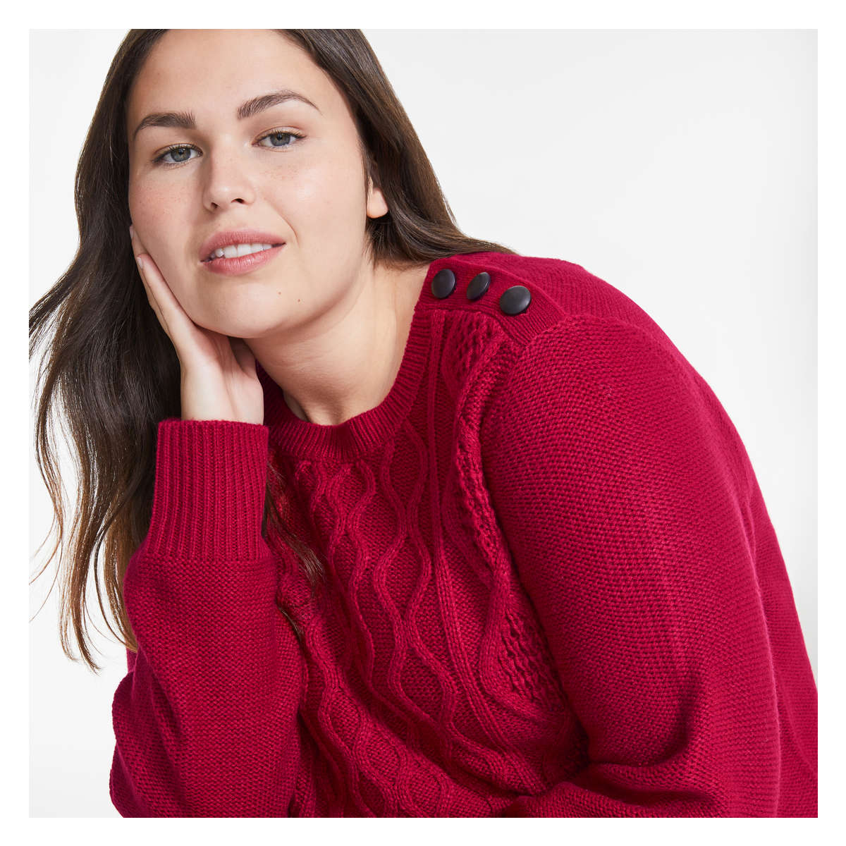 Women+ Button Shoulder Sweater in Dark 