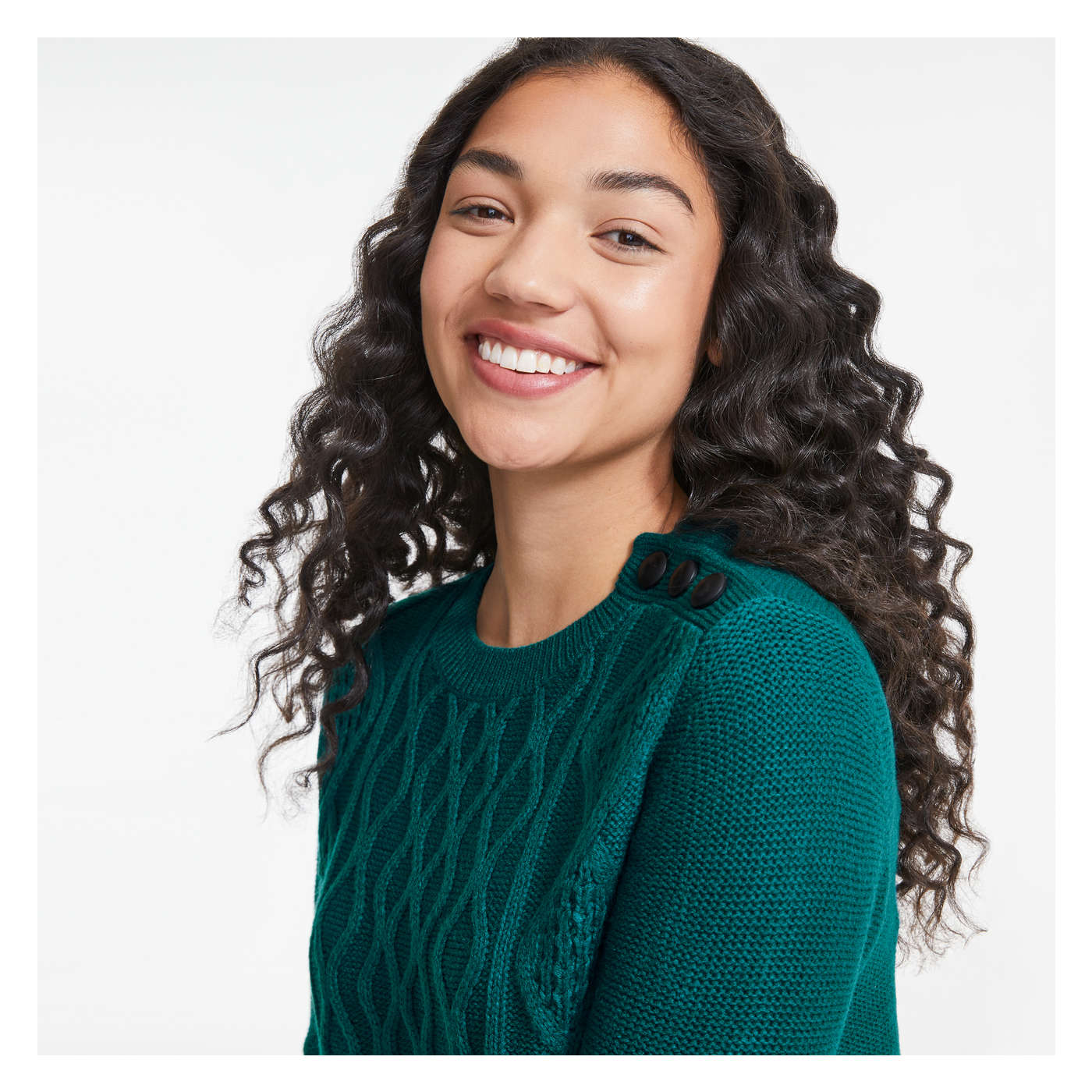 Button Shoulder Sweater in Dark Teal 