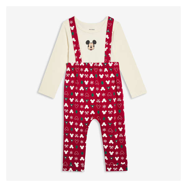 Baby Boys' 2 Piece Mickey Mouse Overall Set - Dark Red