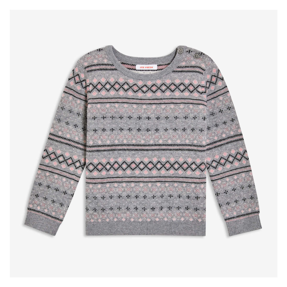 Baby Girls' Fair Isle Sweater in Light Grey Mix from Joe Fresh