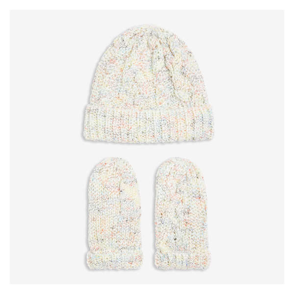 Toddler Girls' 2 Piece Cable Knit Beanie Set - Off White