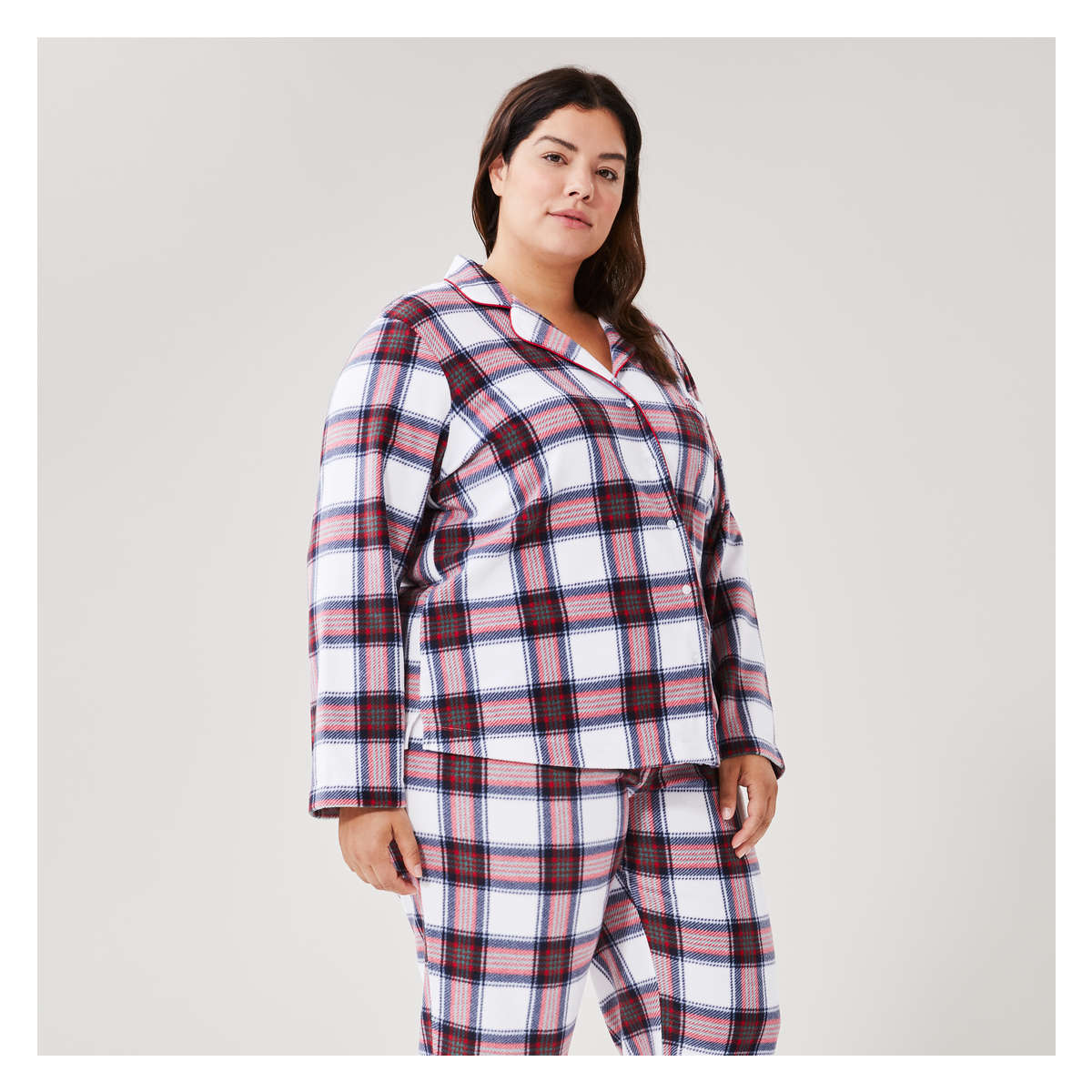 Women 2 Piece Print Fleece Sleep Set in White from Joe Fresh