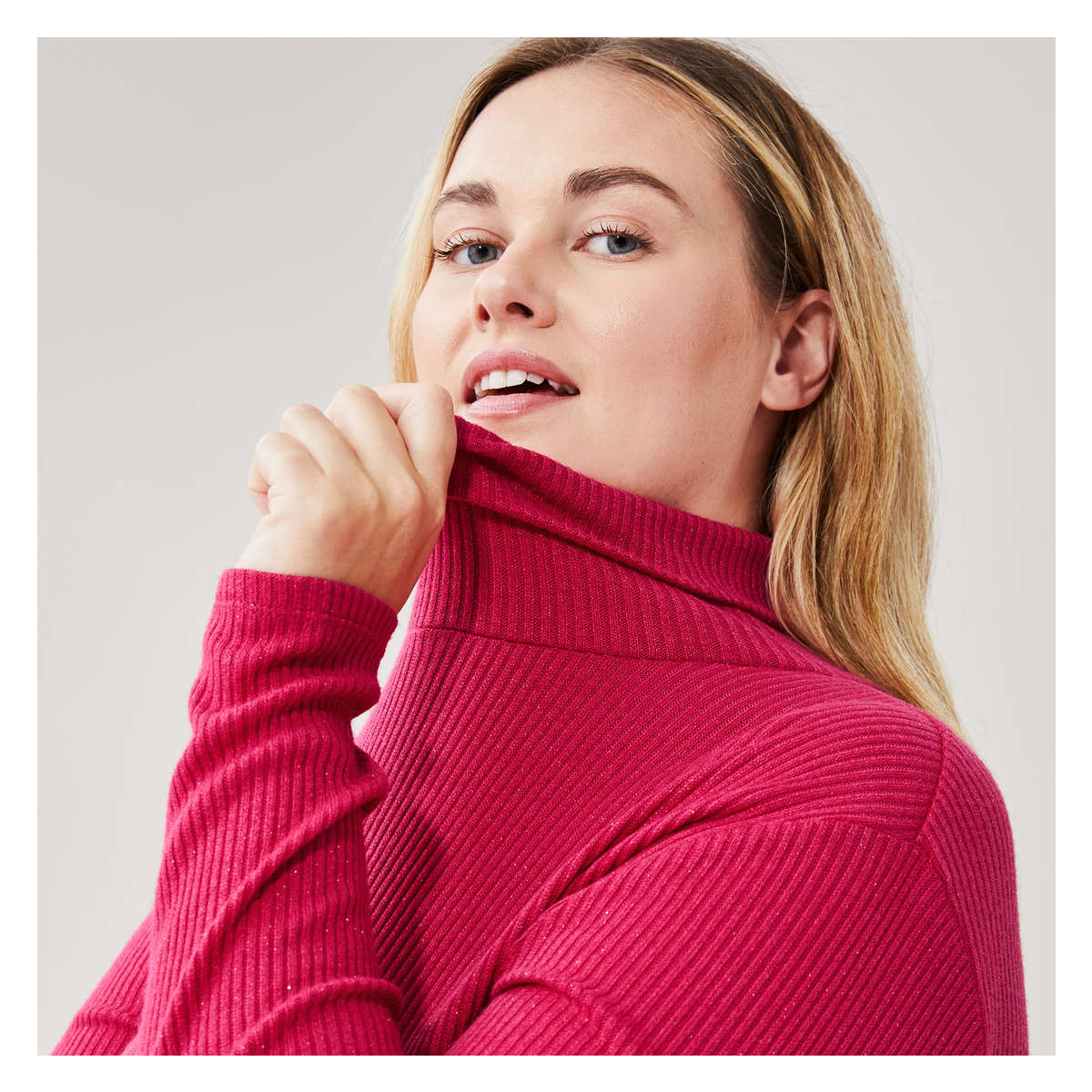 Women Rib Turtleneck in Magenta from Joe Fresh