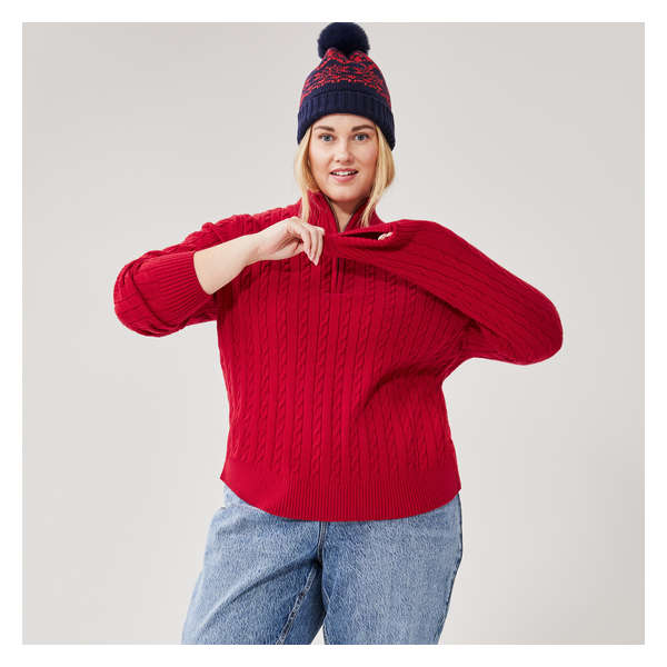 Women+ Cable Knit Pullover - Red