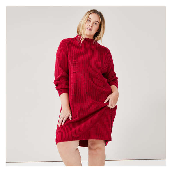 Women+ Funnel Neck Dress - Red