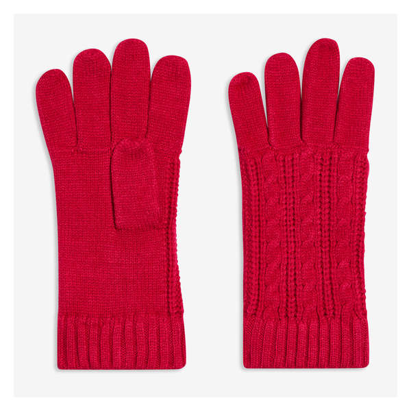 Cable Knit Gloves - Red