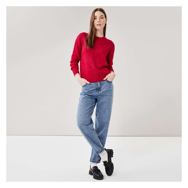Cable Knit Pullover - Bright Red