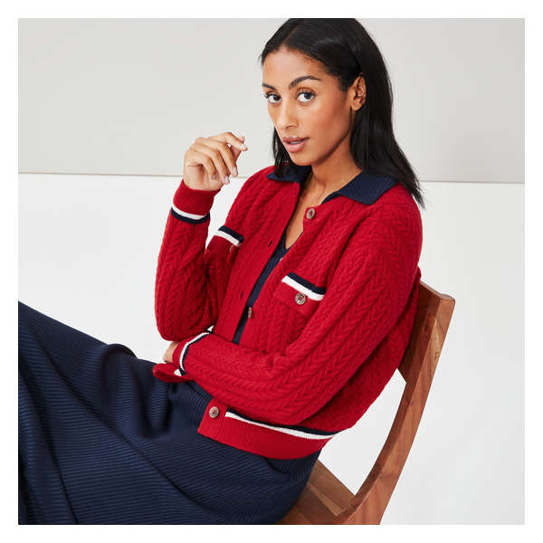 Cable Knit Cardi - Red