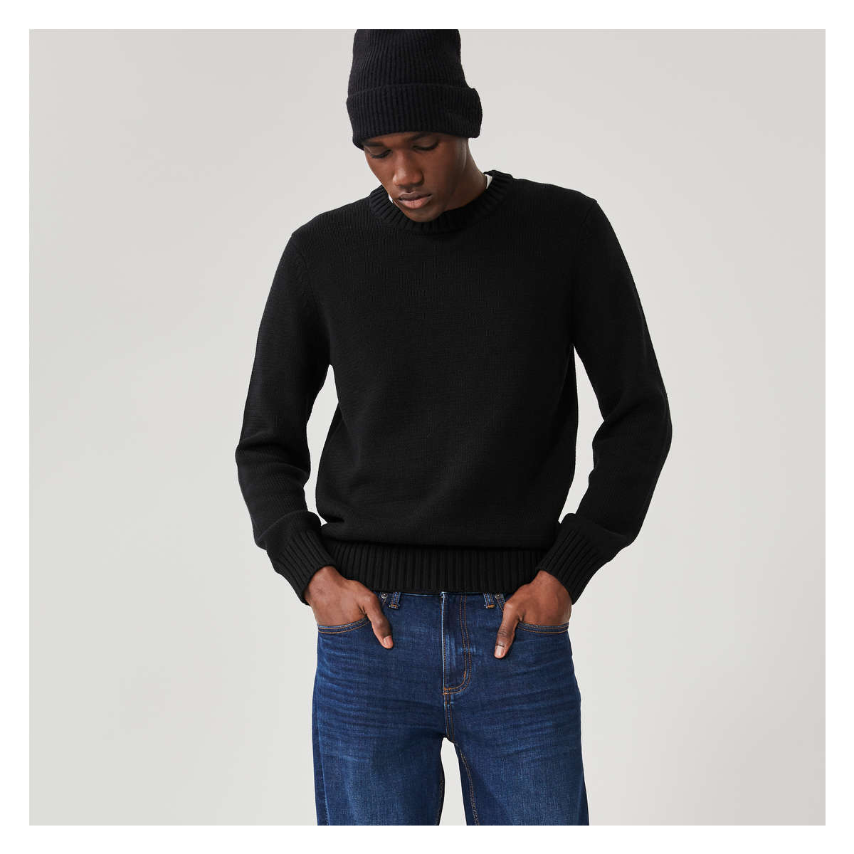 Mens black cotton crew neck sweater best sale