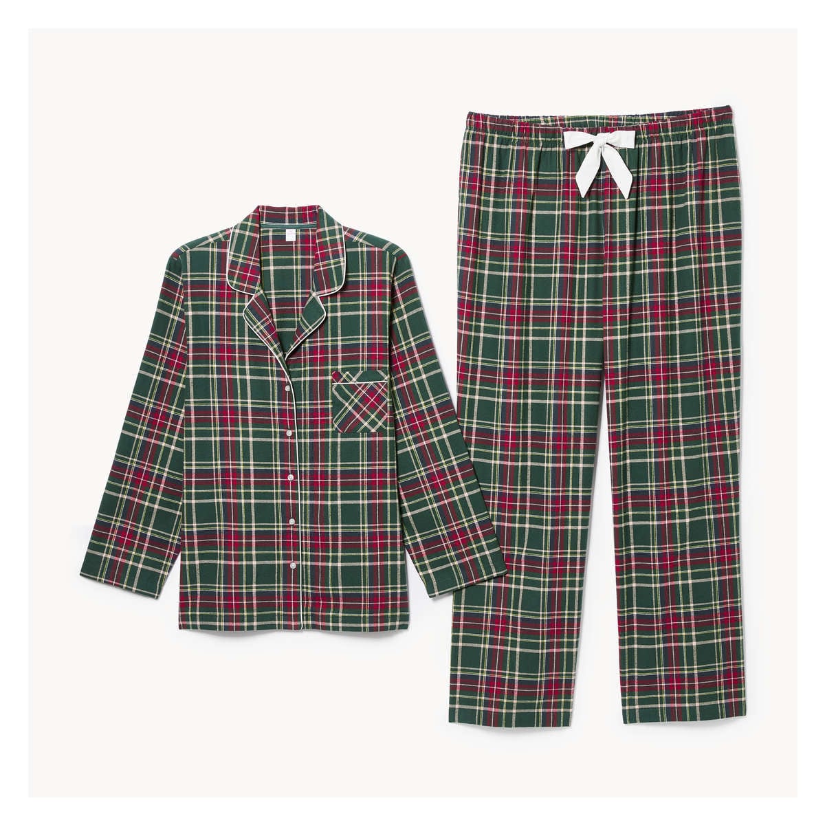 Women Plaid Flannel Sleep Set in Green from Joe Fresh