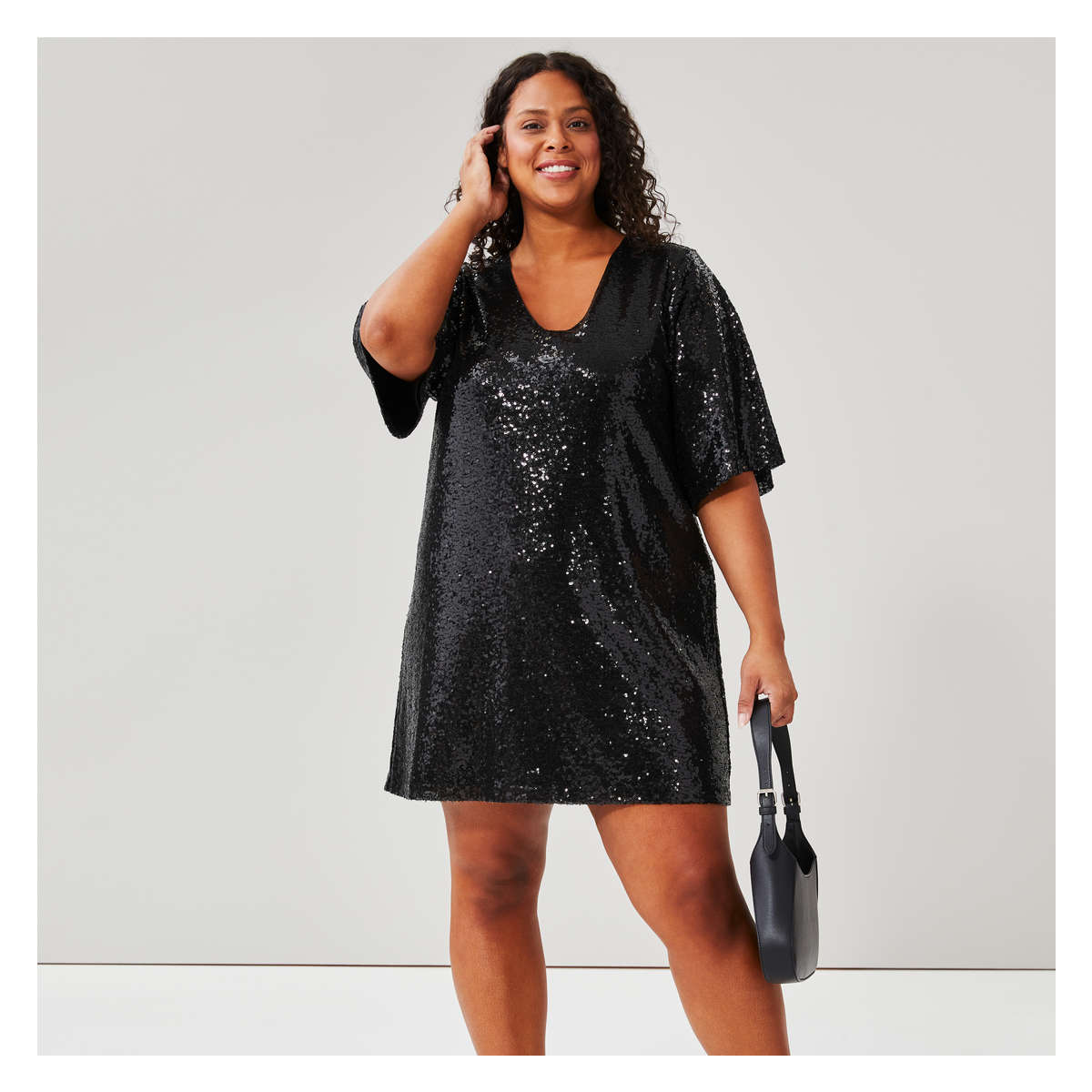 Black sequin t shirt dress online