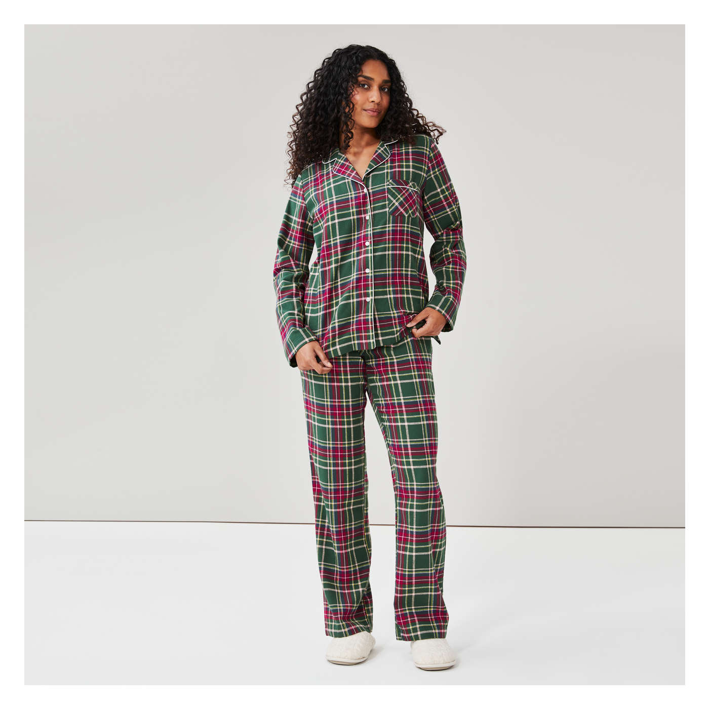 Plaid Flannel Sleep Set in Green from Joe Fresh