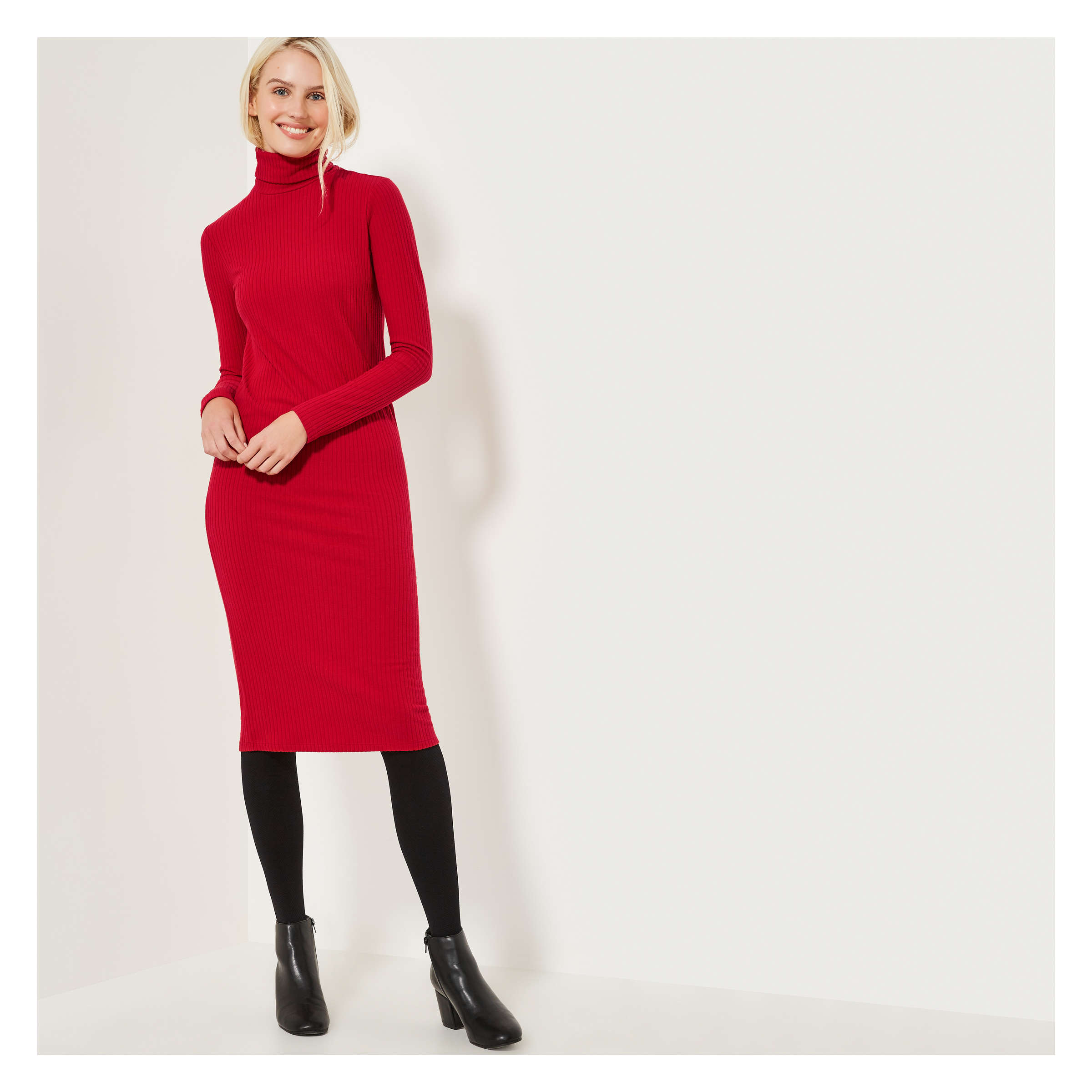 turtleneck dress red