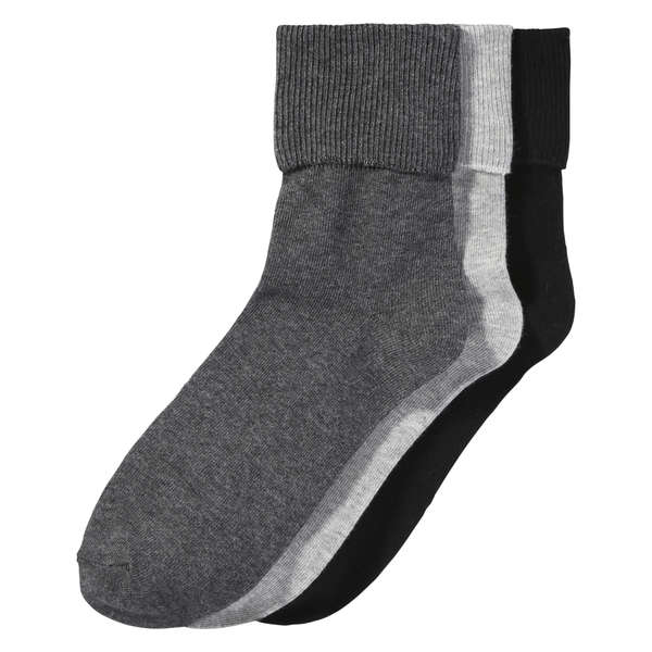 3 Pack Cuffed Socks - Charcoal