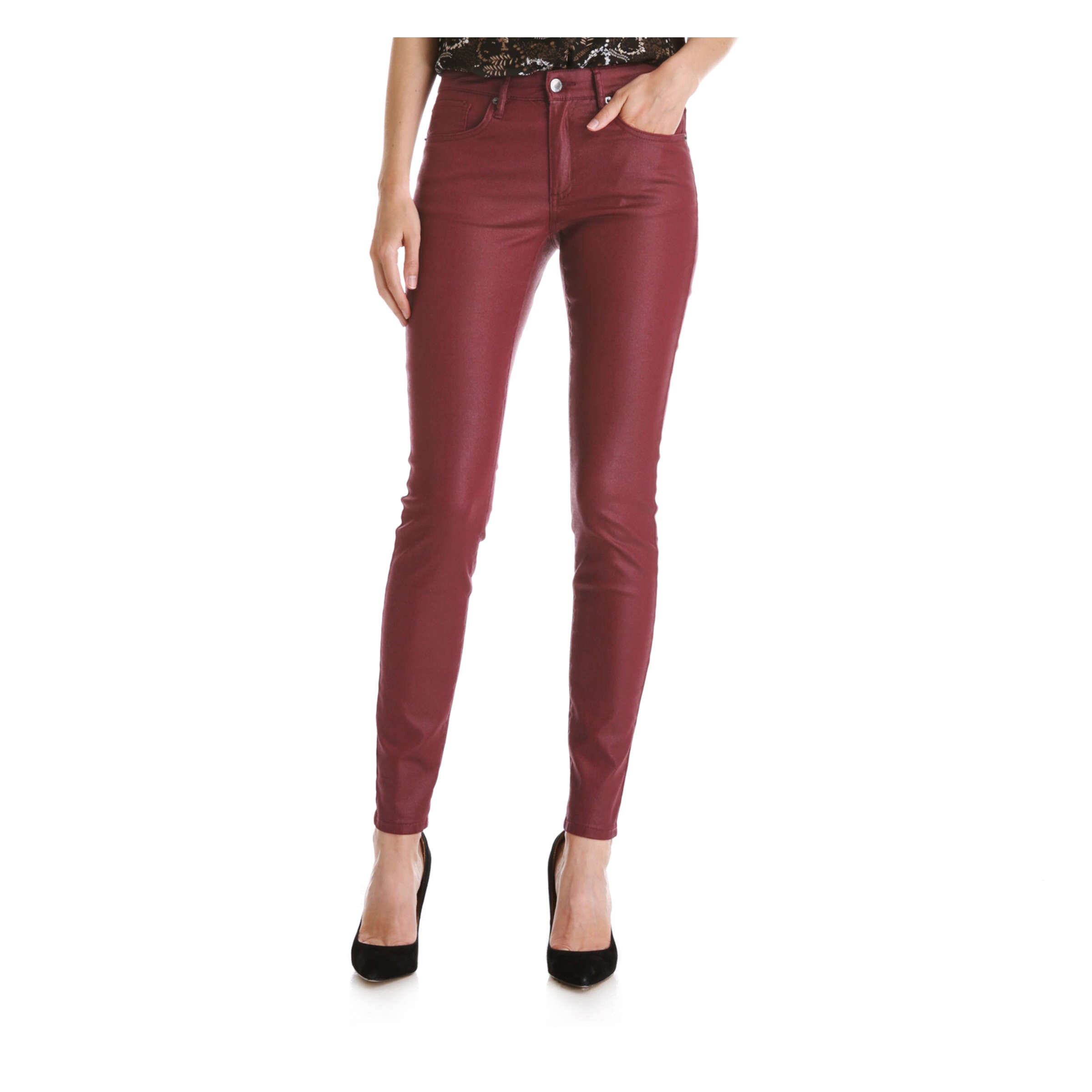 burgundy coated jeans