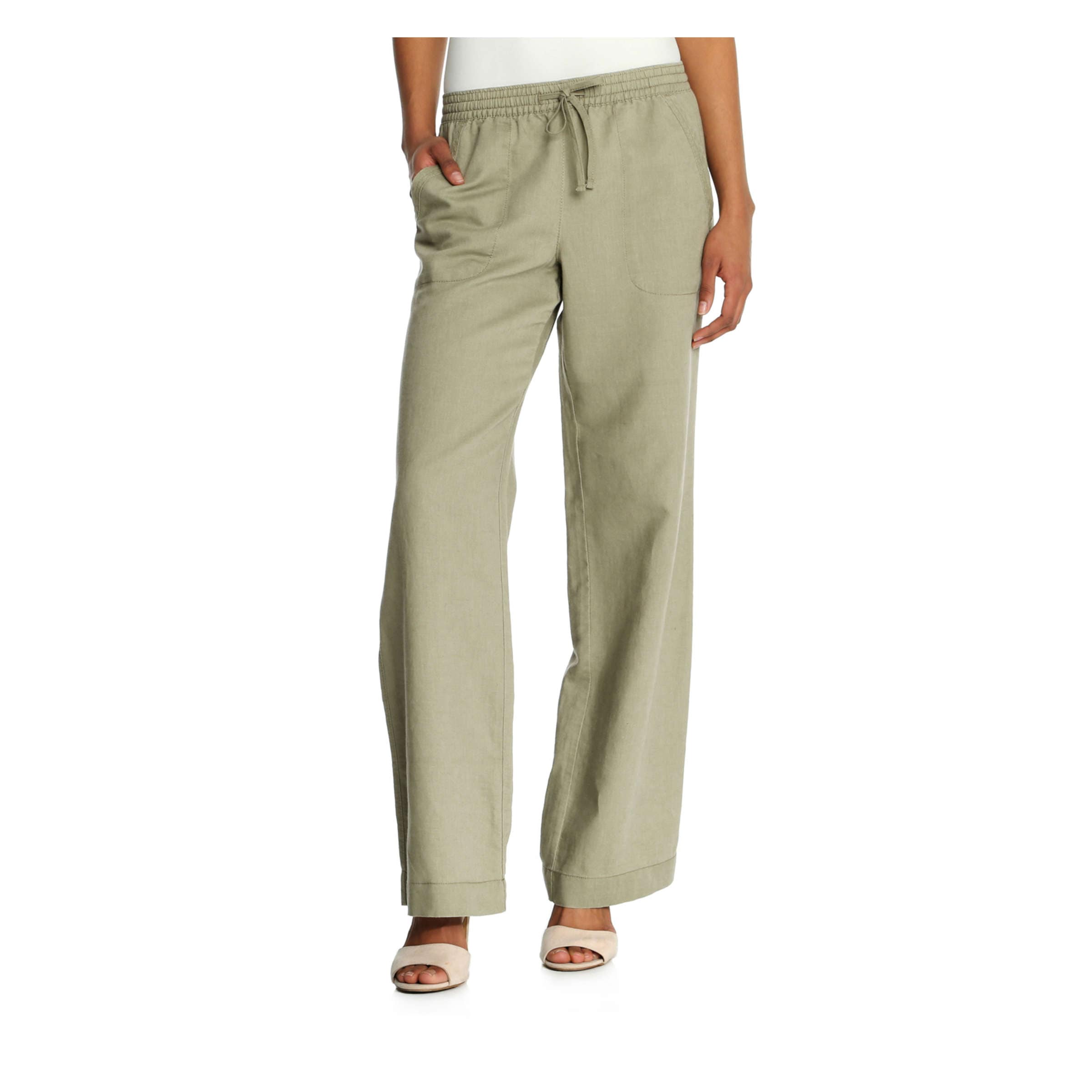 Yours Clothing Womens Plus Size Khaki Green Linen Trousers Wide Leg Casual Pants