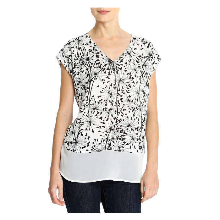 Print Mix Media Blouse in Off White from Joe Fresh