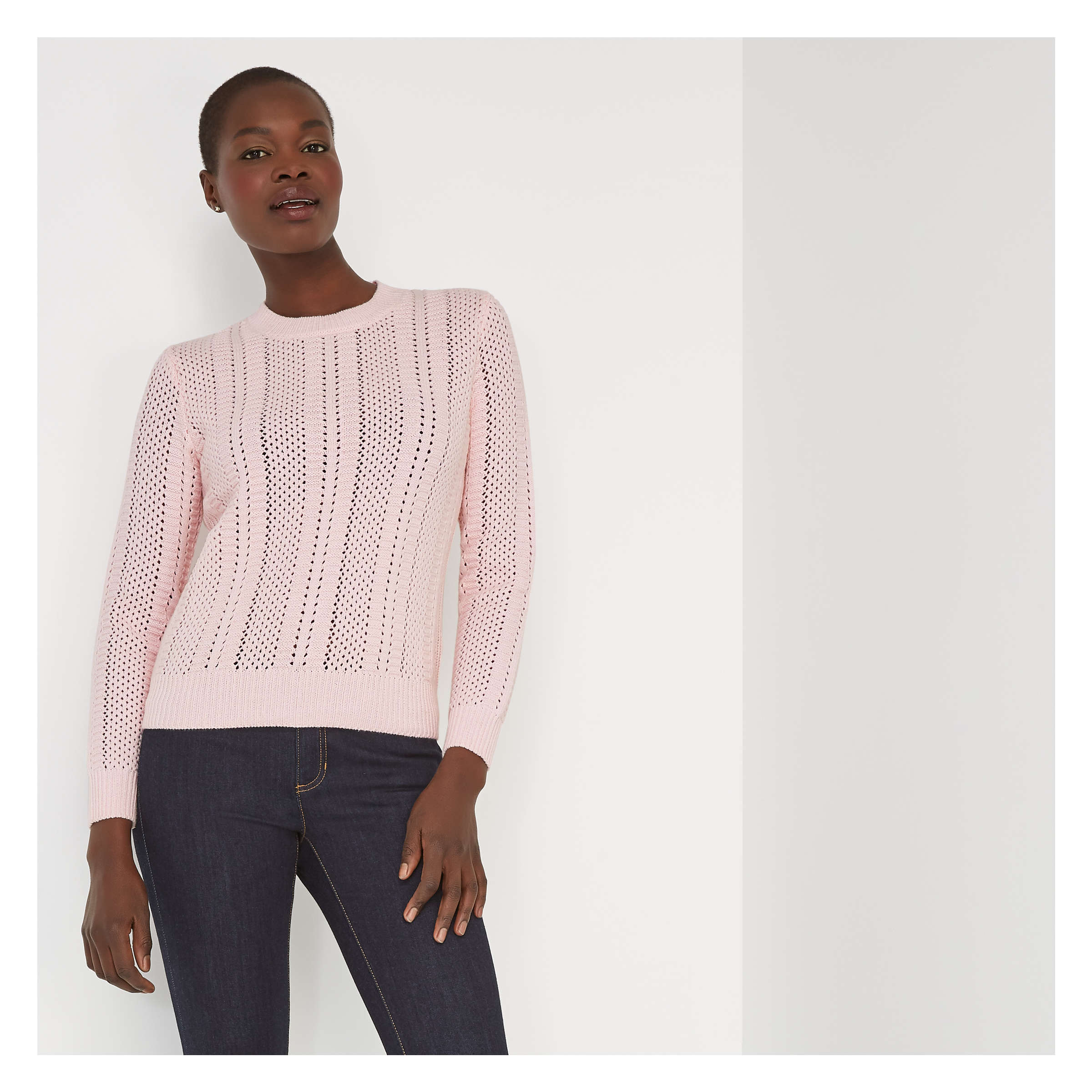 Open Stitch Sweater in Powder Pink from 