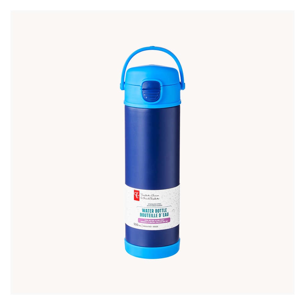 President's Choice Stainless Steel Push-Button Lid Water Bottle - Blue 1 ea, $18.00/1ea