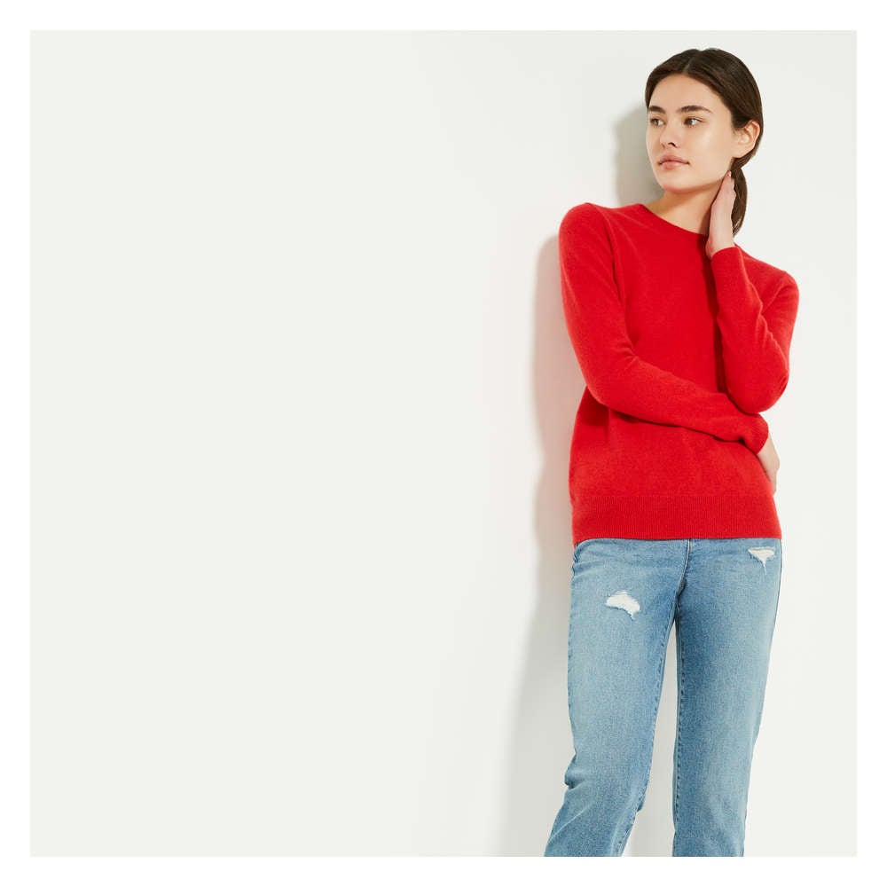 red crew neck sweater women's