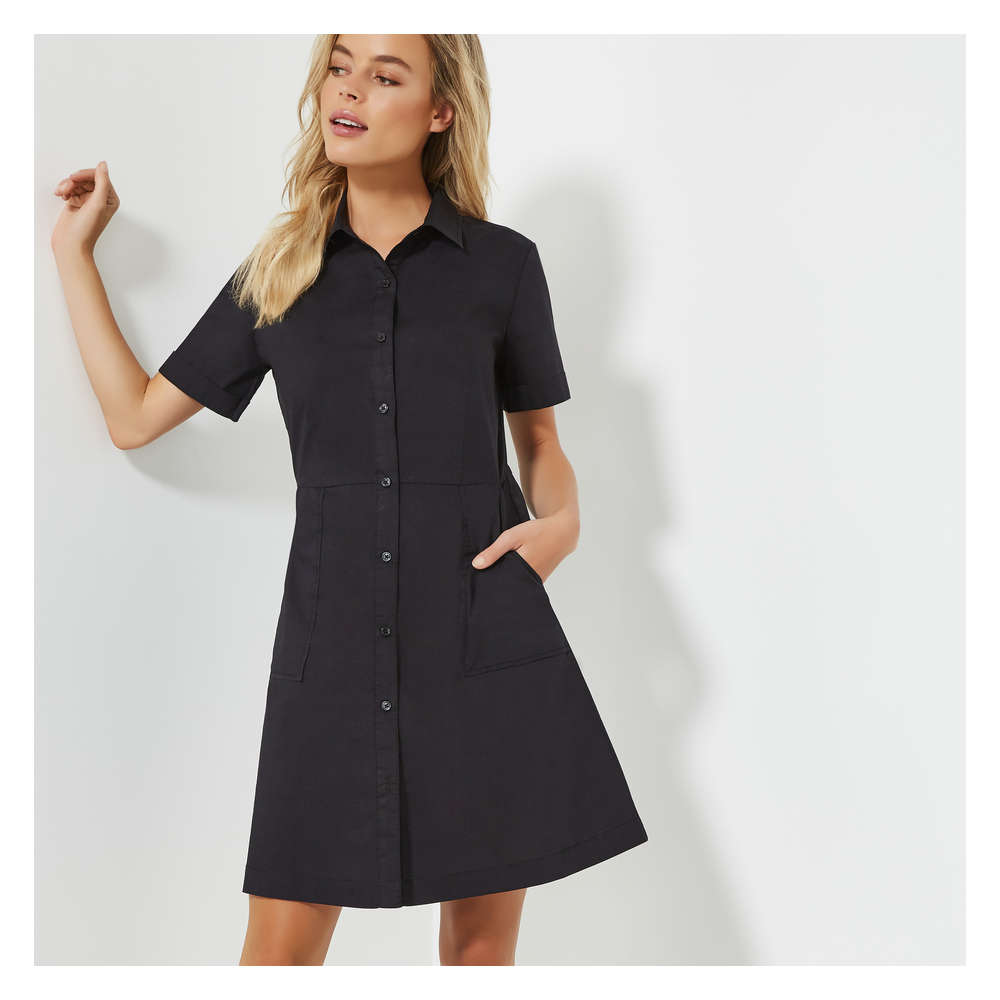 fit and flare shirt dress with sleeves