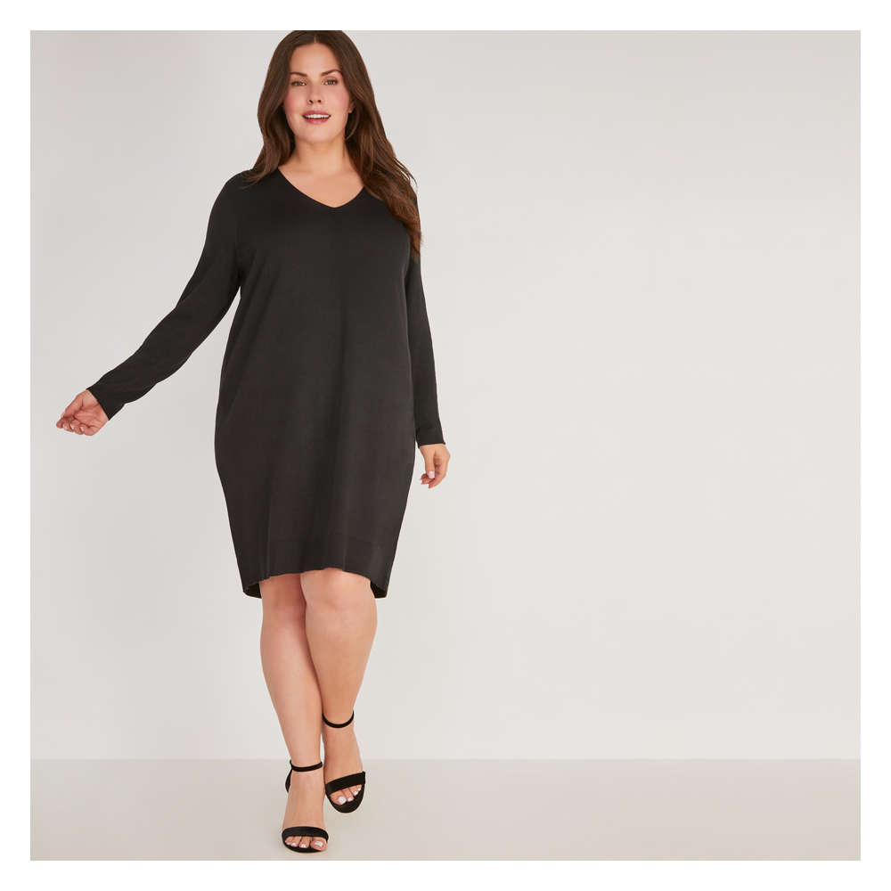 Women V Neck Sweater Dress In Jf Black From Joe Fresh Clearance 50 Off Women V Neck Sweater Dress