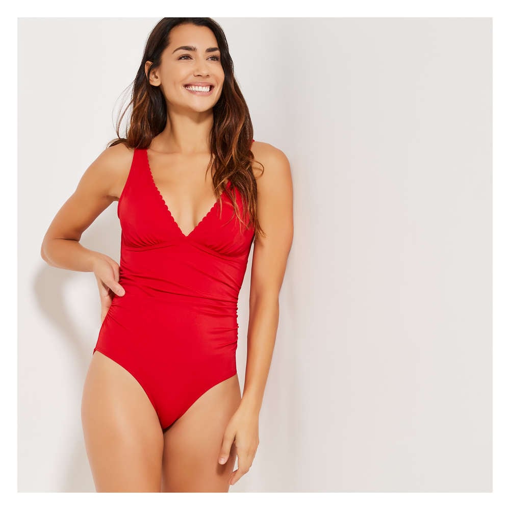 red scallop swimsuit