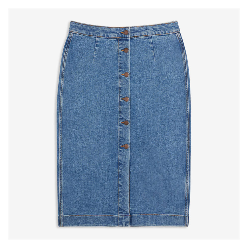 button front denim skirt