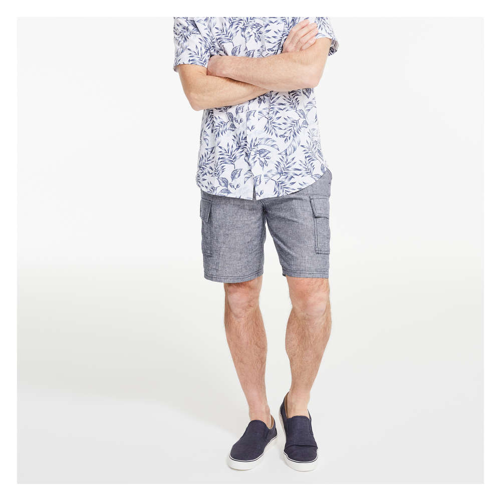 Men's Linen-Blend Cargo Short in Navy 