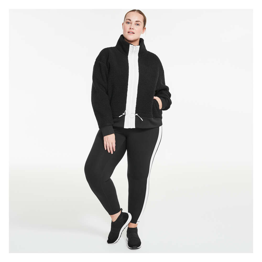 Women+ Teddy Fleece Zip-Up in Black 