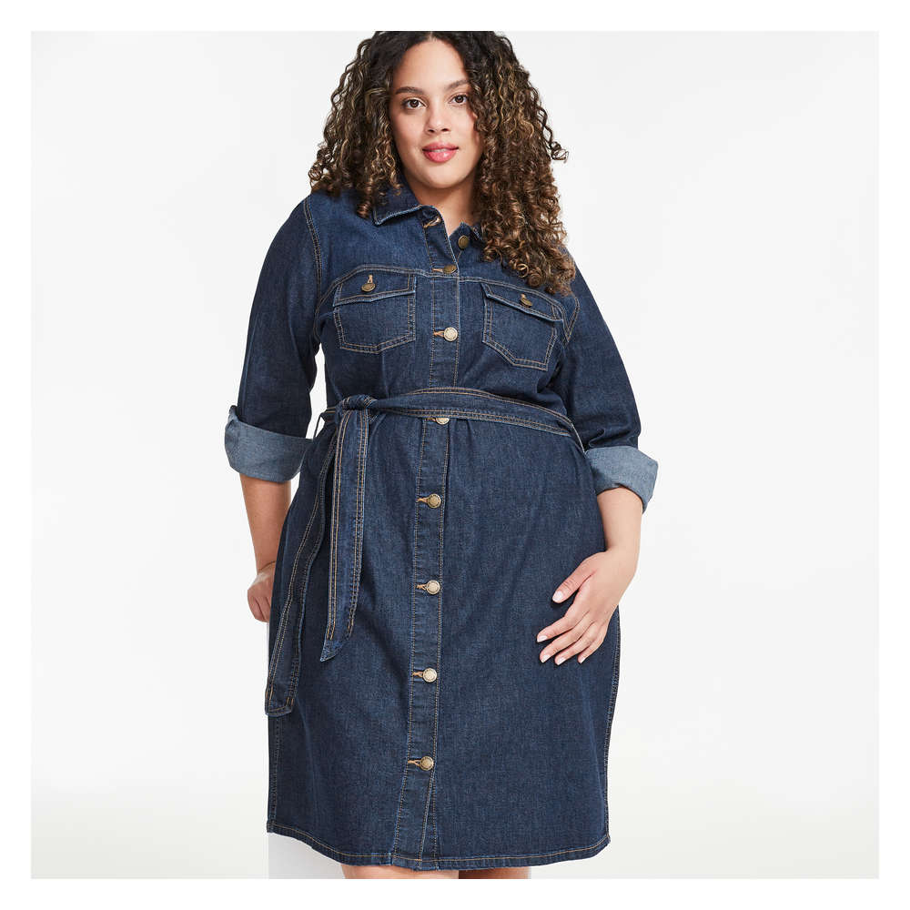 Women+ Denim Shirtdress in Dark Blue 